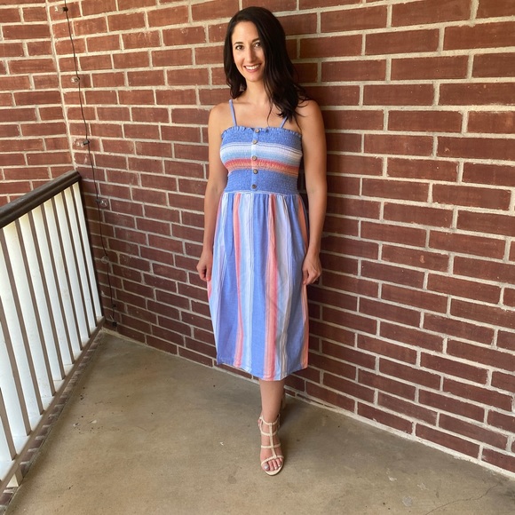 Blue Striped Midi Sun Dress - Picture 2 of 6